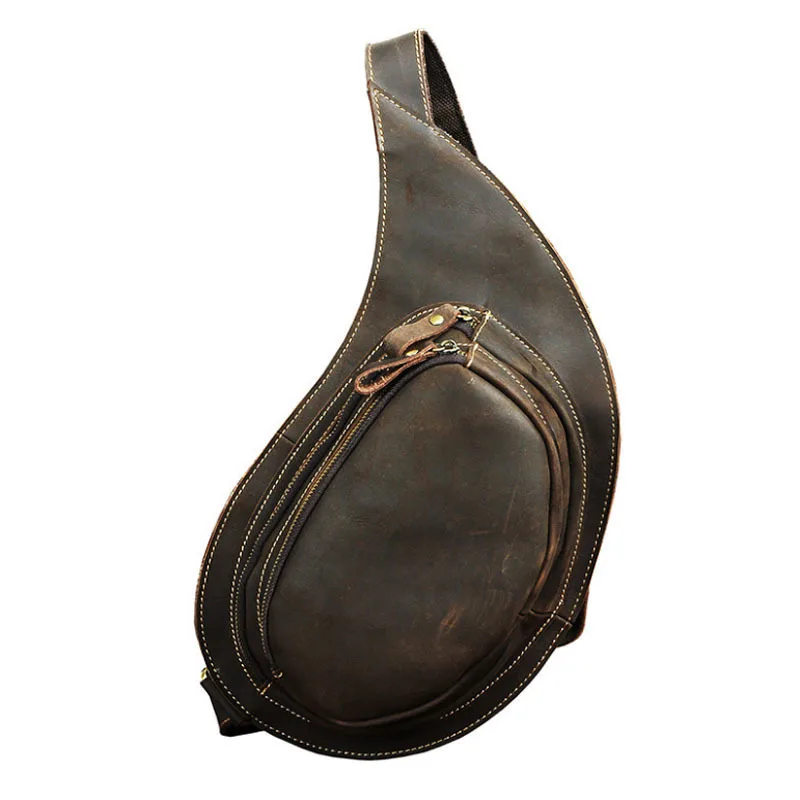 

New Men's Vintage Leather Travel Riding Motorcycle Shoulder Messenger Sling Chest Bag