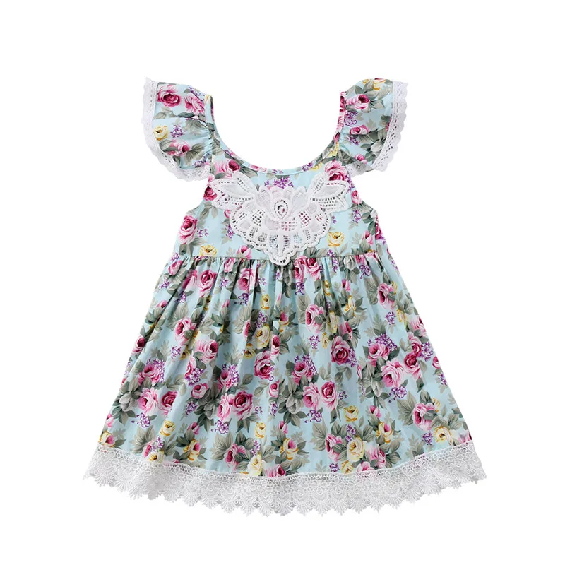 Kids Baby Flower Girls Dress Lace Floral Tulle Party Pageant Dresses Adorable Baby Girls Summer Ruffle Floral Princess Dresses