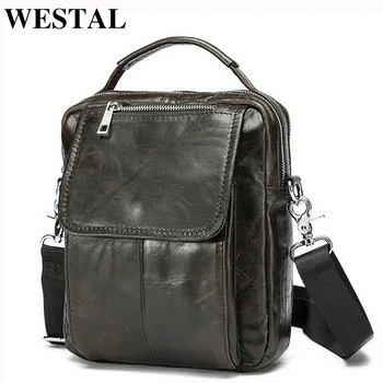 

WESTAL Mini Shoulder Bag Men Leather Handle-top Messenger Bags Genuine Leather Small Crossbody Bags for Men Bags Handbags 9024