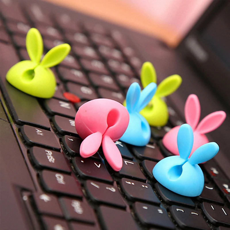 

4pcs Winder Wrap Cord Cable Storage Desk Set Rabbit Shaped Wire Clip Organizer Space Saving Desk Accessories USB Keyboard Lines