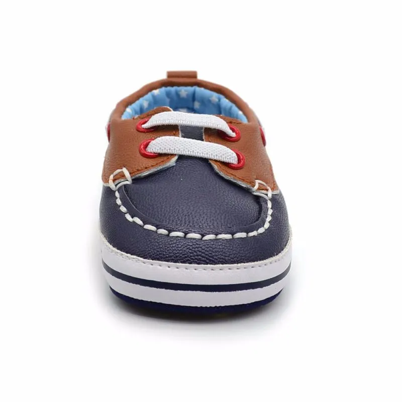 Из искусственной кожи для маленьких мальчиков Обувь шнурков до кроватки обуви противоскользящие prewalkers 0-18 месяцев