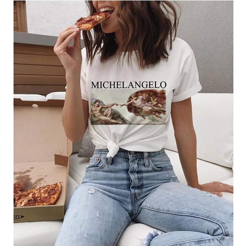 

New Michelangelo Sistin T-shirts Women Harajuku aesthetic Tumblr Kawaii Femme shirt Casual Crop shirt Tee Vintage Womens T shirt