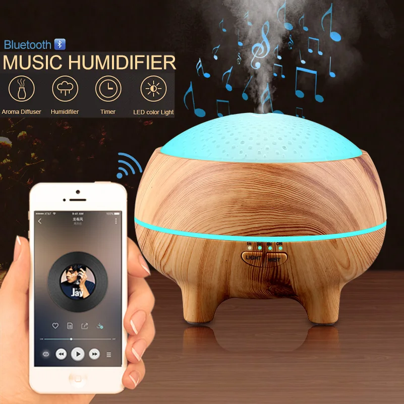 

300ml Aroma Essential Oil Diffuser Bluetooth Music Speaker Ultrasonic Air Humidifier 15 Colors Changing LED Lights US EU UK AU
