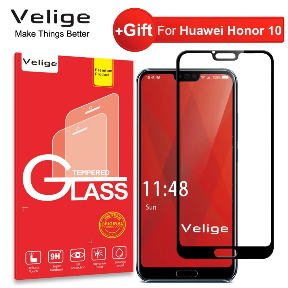 Velige 2.5D полное покрытие закаленное стекло для Huawei Honor 10 Honor10 защита экрана