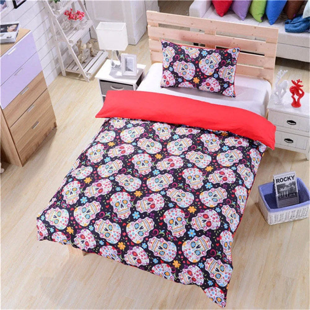

Flower Skull Bedding Set 3pcs bones Pattern Europe Style Bed Sheet Pillowcases Bedclothes All Size Reactive Printed Halloween