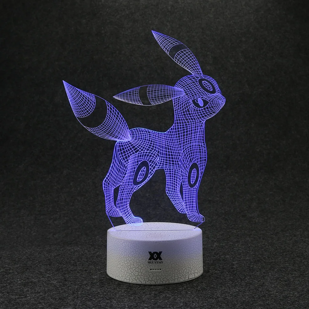 Творческий Покемон Umbreon 3D лампа визуальную иллюзию USB мультфильм ночь светодиодная 7 цветов сна настольная лампа Дети Рождественские подарки