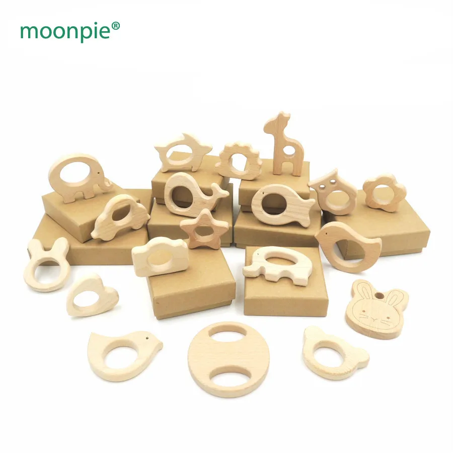

Moonpie good quality Wooden Animal Shape Food Grade teething toys Organic Chew shower Gift Baby Teethers CB07