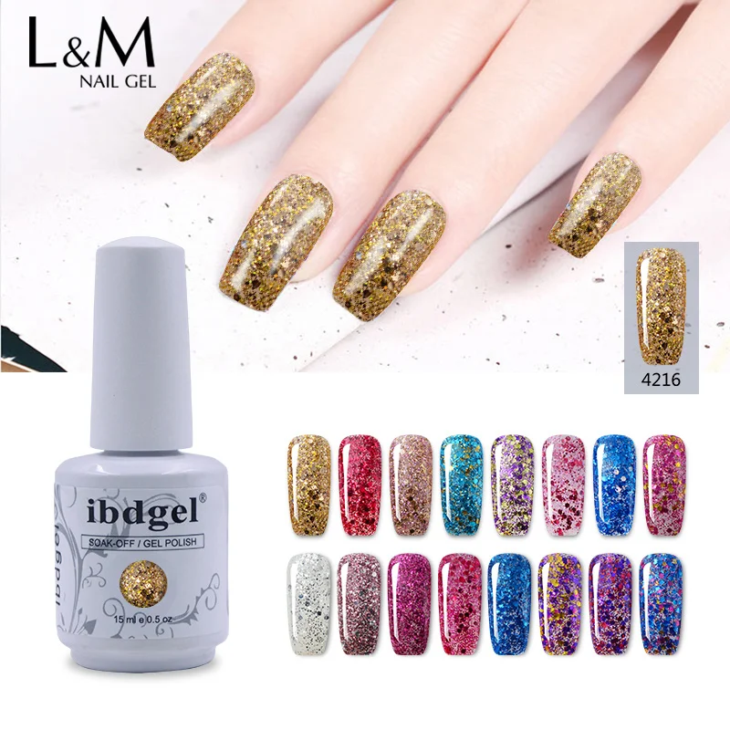 

ibdgel 12 PCS Diamond Glitter UV Gel Polish Soak Off Nail Varnish Semi Permanent Long Lasting 52 Colors 15ml