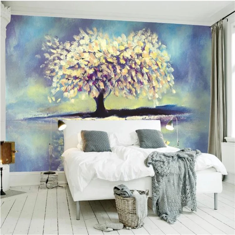 

beibehang papel de parede para quarto Custom wallpaper Abstract nordic fortune tree reflection oil painting hand painted wall