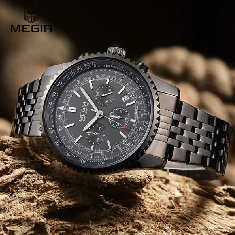 MEGIR новые модные кварцевые часы мужские деловые наручные часы для мужчин светящиеся аналоговые часы Мужские часы с хронографом и календарем