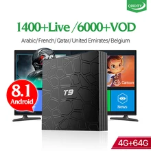 IP tv Испания Италия Бельгия арабский Франция IP tv 4K H.265 T9 Android 8,1 4+ 64G BT двухдиапазонный Wi-Fi передатчик для интернет-телевидения 1 год код QHD ТВ подписка