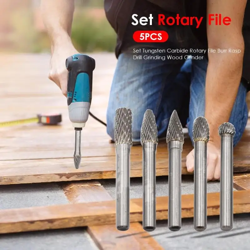 

5pcs/set Electric Grinder HSS Rotary Files Burr 1/4" Rotary Burr Set For Soft Metal Plastic Wood Grinding Carving Rotary Rasp