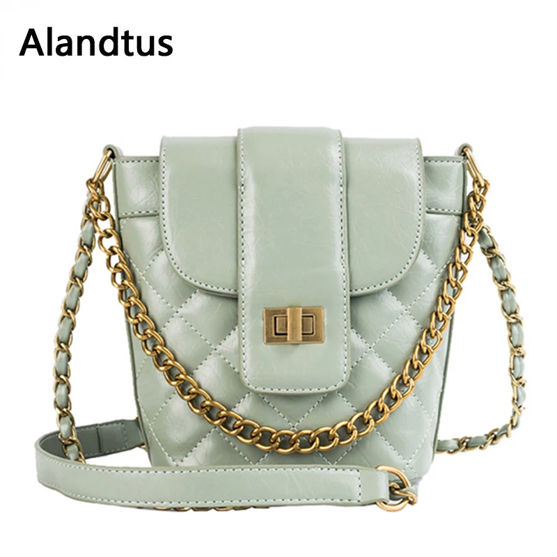 

Alandtus Leather Bucket Bags For Women Shoulder Crossbody Messenger Bags Chain Women Handbags Bolsa Feminina Bolso Mujer