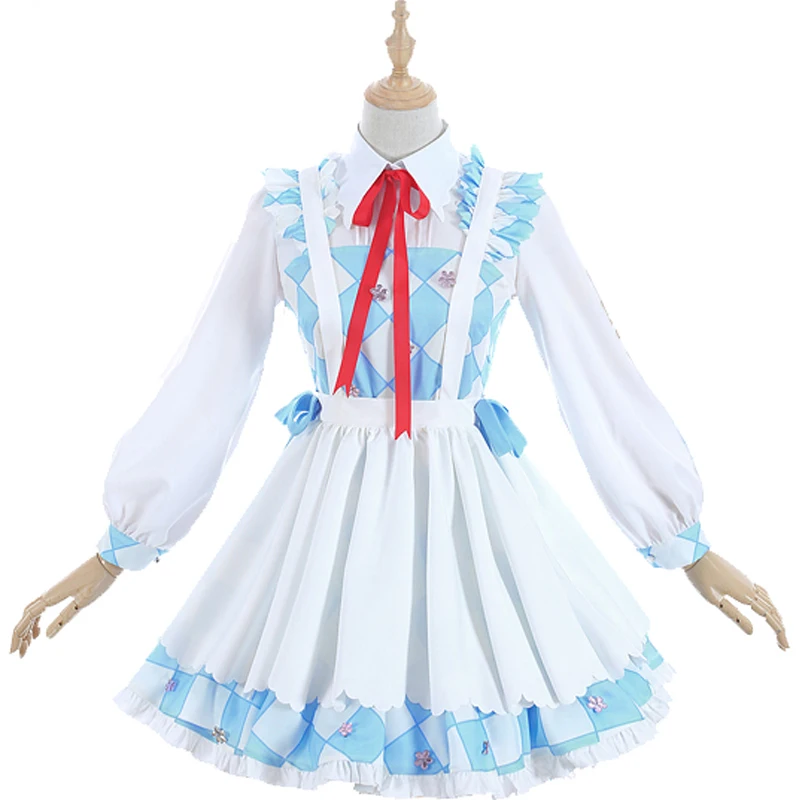 

[STOCK]2018 Anime Cardcaptor Sakura/Tomoyo Blue And White Squares Lolita Dress Cosplay Costume For Halloween Free Shipping New.