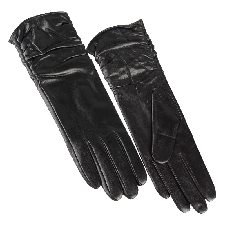Высокое качество овчины модные длинные перчатки женские кожаные перчатки зимние бархатные теплые перчатки для вождения варежки