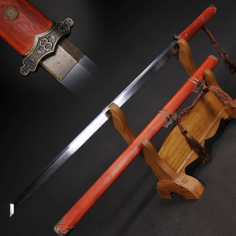 

Chinese Sword Straight Blade Tang Dynasty Sword Damascus Folded Steel&clay tempered Blade handmade Japanese Samurai sword Katana