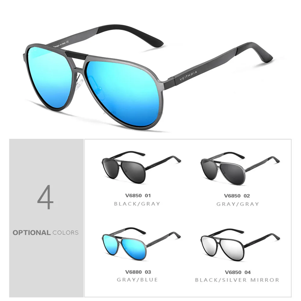 Мужские солнцезащитные очки VEITHDIA, из алюминиево-магниевого сплава с поляризационными стеклами, степень защиты UV400, для мужчин/женщин, модель V6850