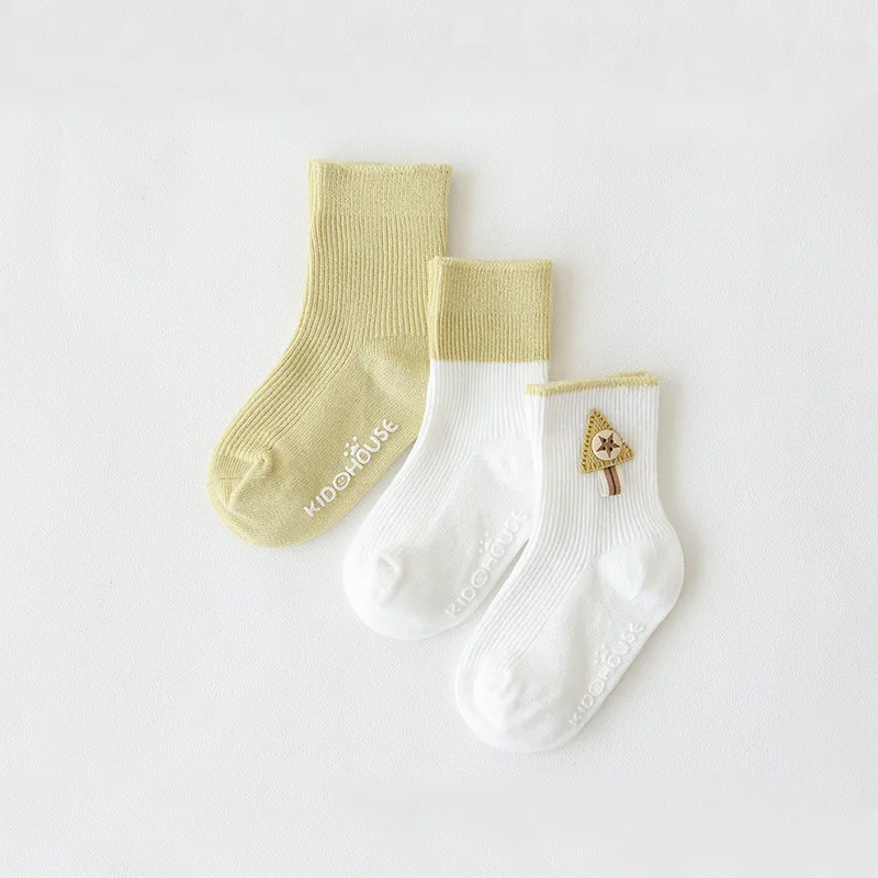 3 Pairs/Lot Newborn Baby Kids Socks Whit Grips Cotton Cartoon Breathable Mid Tube Socks for Children Boys Girls 0-3 Years  