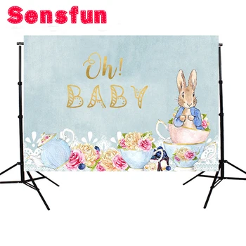 

Vinyl Baby Flower First Birthday Party Rabbit Custom Photo Studio Background photography camera fotografica 7x5ft