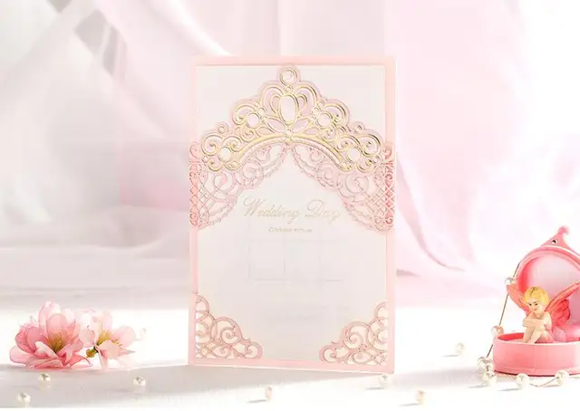 free shipping 10 x crown wedding invitation card pink princess princess invitation cards