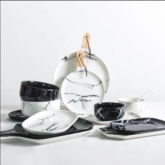

Creative Design European Style Marble Pattern Ceramic Tableware Porcelain Plate Dish Platter Bowl Cutter Board Dinnerware Set