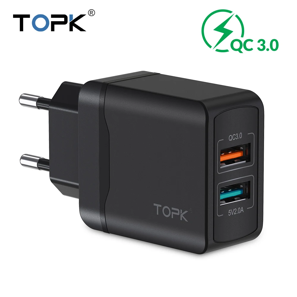 TOPK Quick Charge 3,0 USB зарядное устройство для samsung S10 S9 Xiaomi mi 9 Red mi Note 7 Быстрая зарядка QC 3,0 EU дорожное настенное зарядное устройство для мобильного телефона