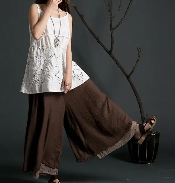 

Bohemian Ethnic Style Cotton Linen Spring Wide Leg Pants Women's Loose Casual Pants Capris Hippie Boho Pantalones Mujer Trousers