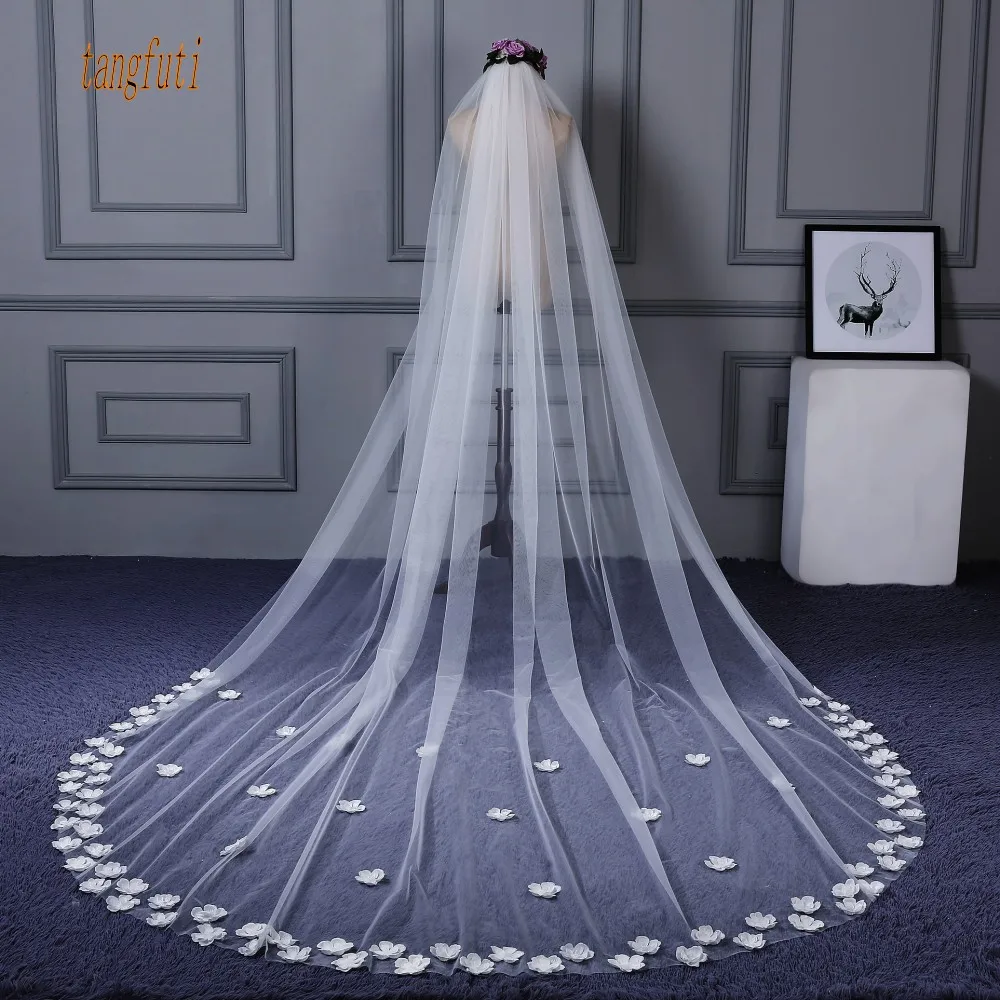 Ivory Bridal Veil Petals Handmade One Layer Soft Tulle 3M*3M Long Bride