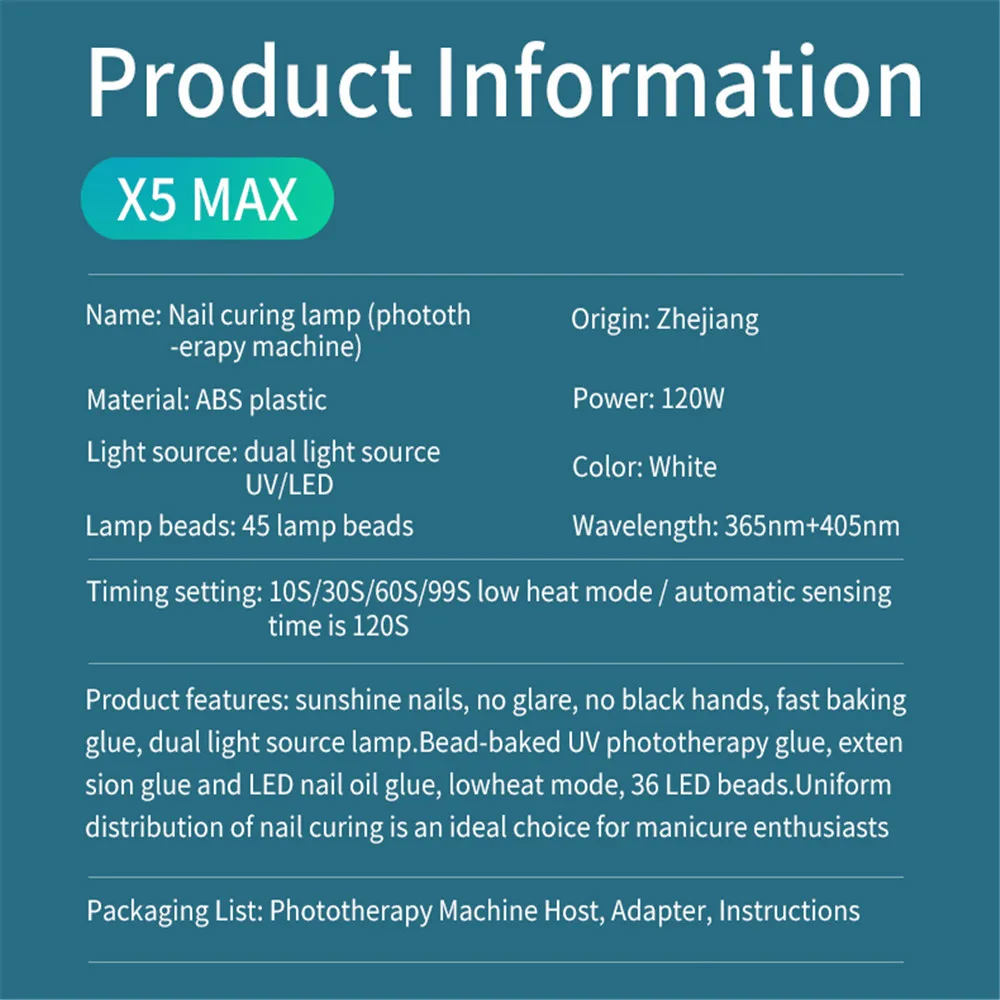 SUNX5 MAX 120W 45 Led Nail UV Light-Curing Lamp Phototherapy Manicure Timer Portable Nail Manicure 110-240V