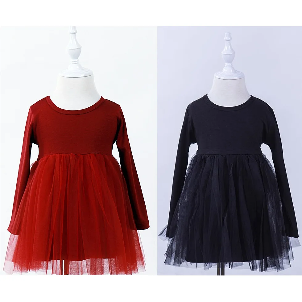 Vestido de renda cor sólida pura para meninas, vestido para baile de meninas, vestidos tutu para crianças, roupas de manga comprida, moletom de princesa