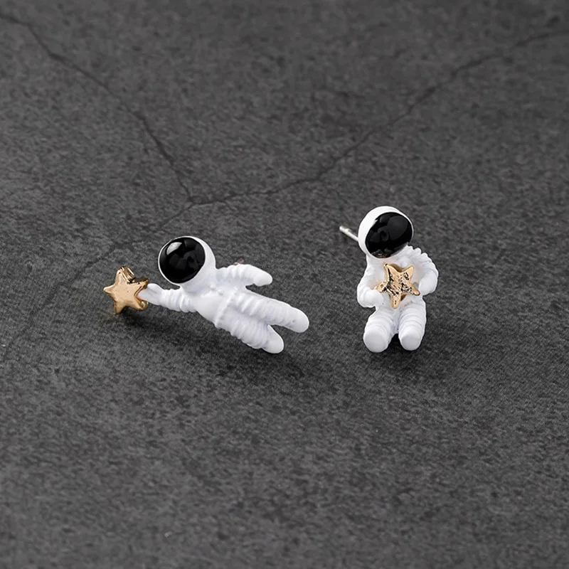BOEYCJR 925 стерлингового серебра Вселенная астронавт серьги-гвоздики "Звёзды" модные ювелирные изделия Винтажные серьги для женщин подарок - Окраска металла: earring