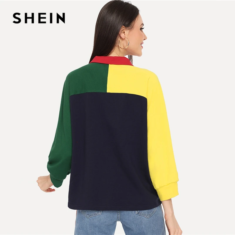 SHEIN/разноцветная Повседневная Толстовка с разрезом и пришитым пополам с цветными блоками, пуловеры с рукавом 3/4, женские осенние толстовки