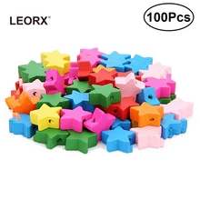 100 шт. детские развивающие игрушки деревянные в форме звезд, мультипликационные разноцветные бусины, аксессуары ручной работы для рукоделия, изготовления ювелирных изделий