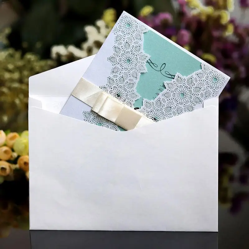  10PCS Elegant Delicate Carved Lace Wedding Anniversary Party Invitations Cards With Bowknots Weddin - 32945691029