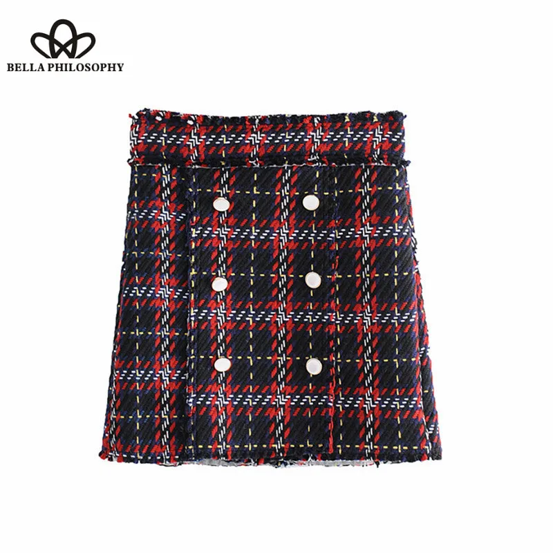 Wonder 2018 new Vintage Buttons Plaid Mini Skirt A Line High Waist Back Zipper Streetwear Ladies Skirts Casual Faldas Mujer