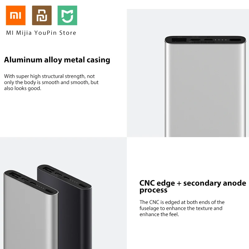 Внешний аккумулятор Xiaomi 3, 10000 мА/ч, USB-C, 2 способа, 18 Вт, QC3.0, быстрая зарядка, внешний аккумулятор для samsung, Xiaomi, huawei, два USB выхода