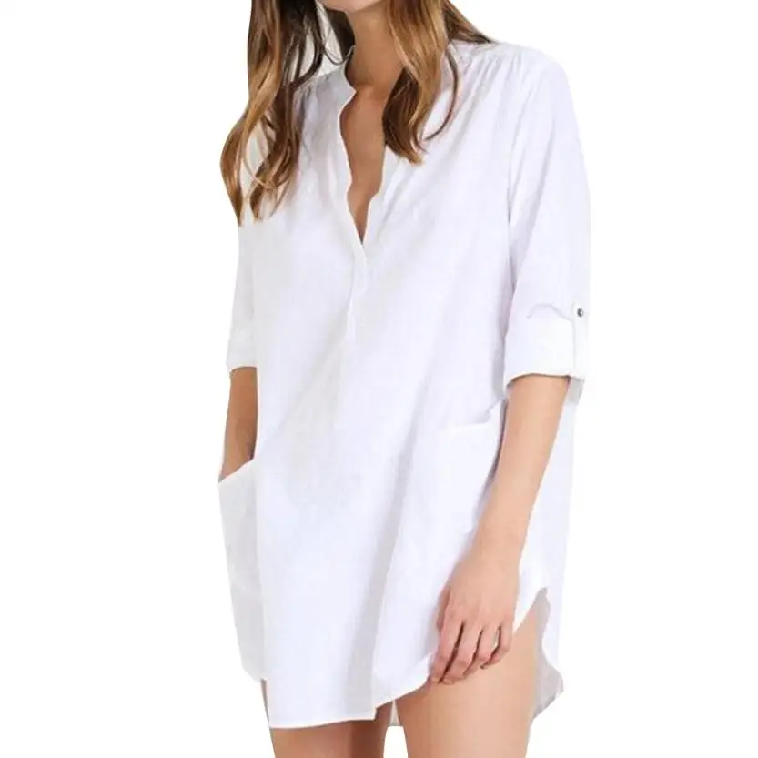 2018 female T shirt Women Fashion Summer beach Casual Long Sleeve V