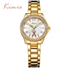 KIMIO Relojes de Las Mujeres de Oro de Lujo de Negocios relojes mujer 2016 Nuevo Diseño de Cristal de Diamante Reloj de Señoras Vestido de Regalo relogio feminino