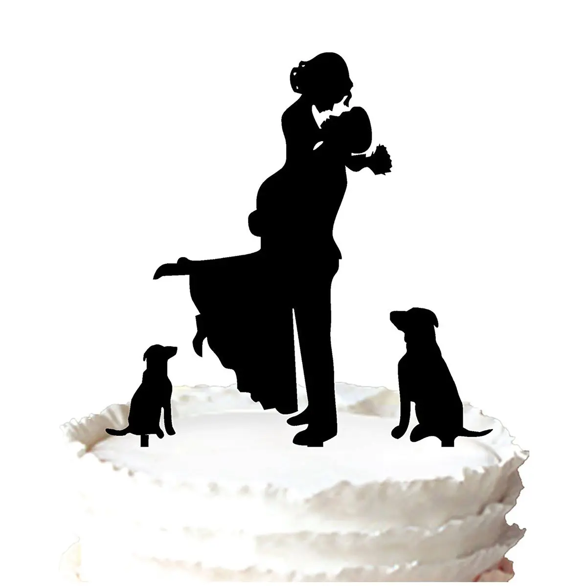 

Practical Unique Wedding Cake Topper Bride and Groom Silhouette with 2 Dog