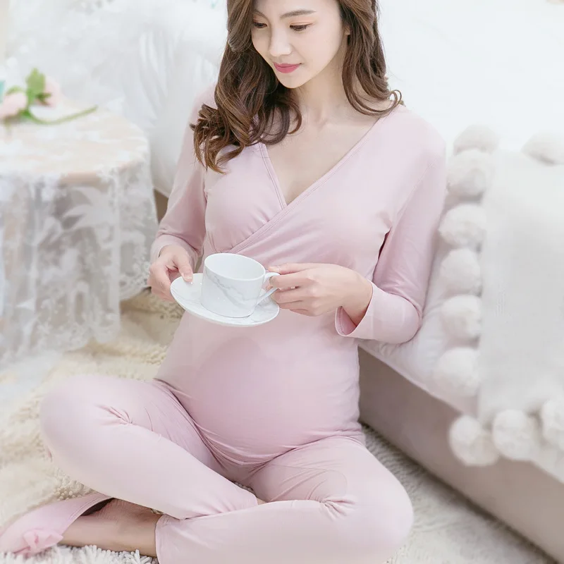 

Nursing Sleepwear Breastfeeding Pajamas Maternity Cotton V-neck Soft Breathable Nightwear Pregnancy Pajamas Cute Homewear