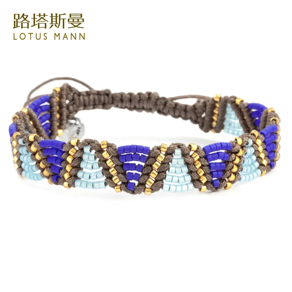 

Lotus Mann blue Bohemian 3 color m bead weaving lucky rope bracelet
