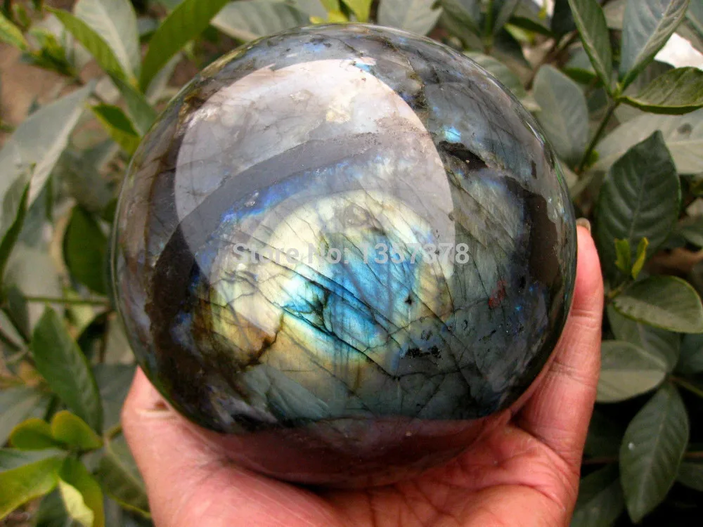 

huij 0064 AAA NATURAL Labradorite quartz crystal sphere ball healing Bronze Statue
