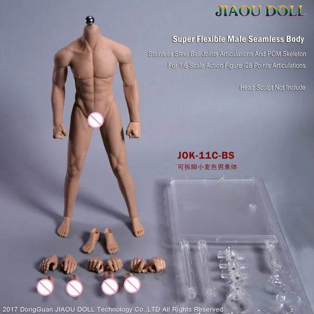 JIAOUDOLL 12'' Rubberized Male Body Detachable Foot Toys Figure JOK-11C-BS/PS/YS 