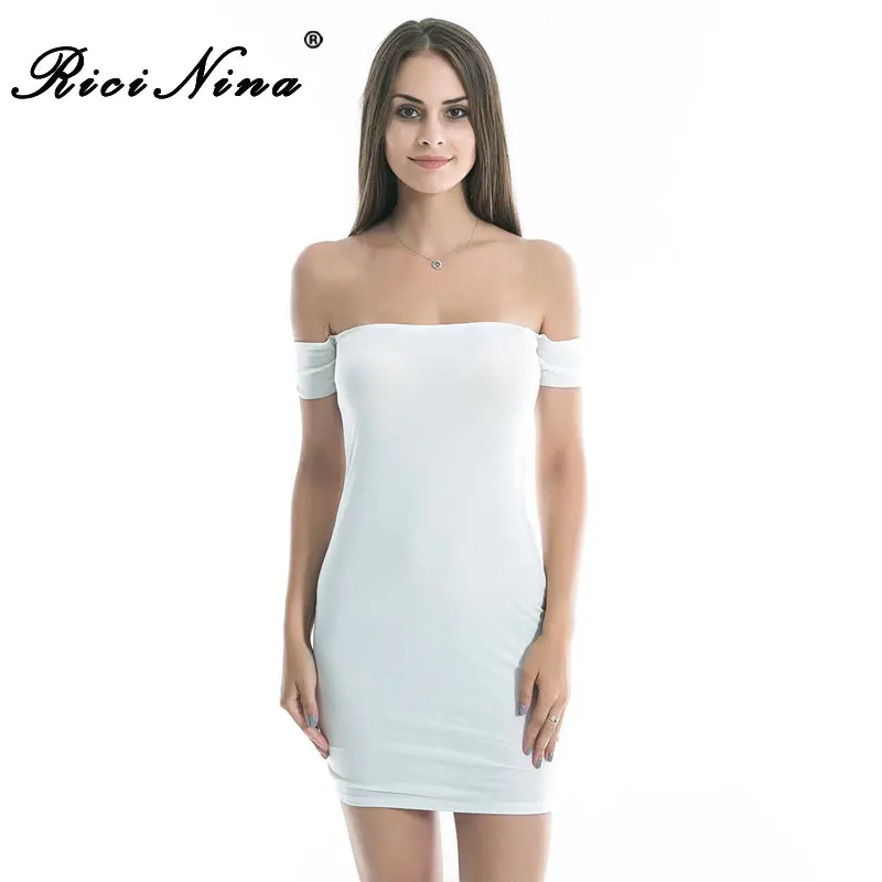

RICININA 2019 Women Dress Ladies Slash Neck Short Sleeve Mini Dresses Woman Summer Sexy Elegant Party Dresses Vestidos Black