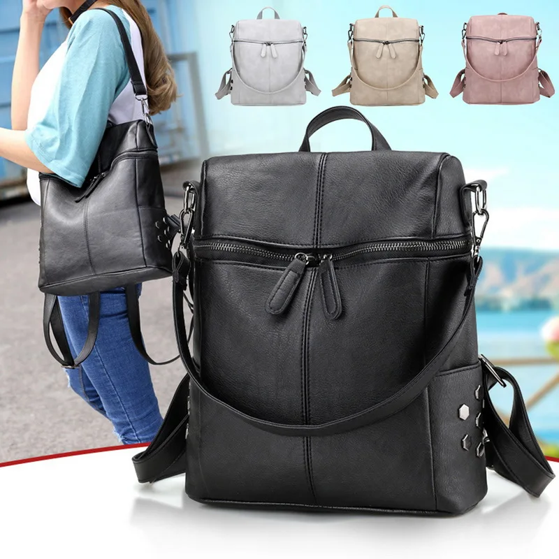 

Puimentiua Backpack Anti Theft School Bags For Teenage Girls Female Leather Backpack Book Backbag Travel Daypack Top Quality