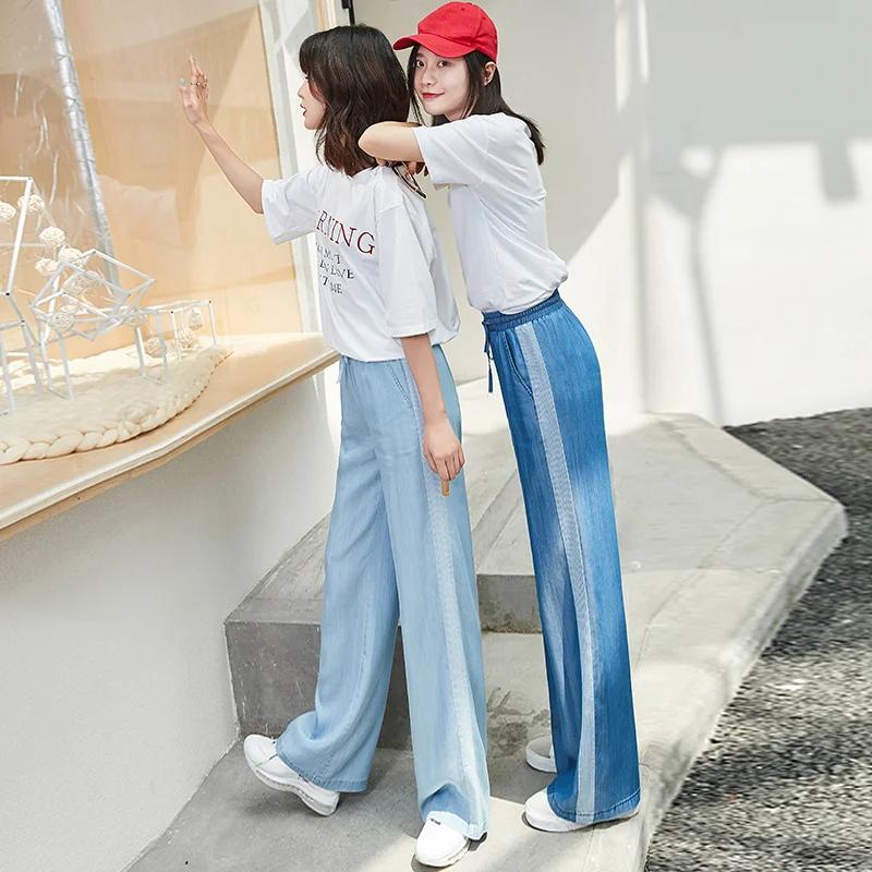 Women High Waist Tencel Jeans Woman Boyfriend Wide Leg Jeans 2019 Summer Plus Size 5xl Gothic Denim Mom Jeans Korean Wide Pants
