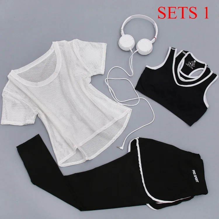 Women Sportwear 3 Pieces Suits Fitness Yoga Set T-Shirt&Bra&Shorts Sport Set Gym Clothes Sport Wear Training Suit Running,ZF197 - Цвет: Sets 1