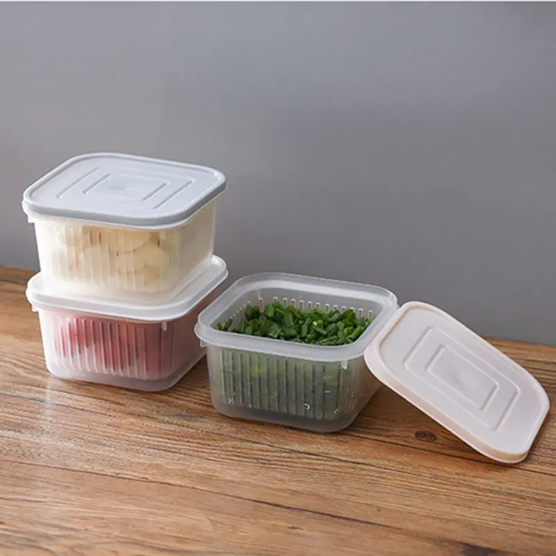 1PCS Transparent Kitchen Storage Box Refrigerator Fruit and Vegetable Storage Box Kitchen with Lid Drain Storage Tanks