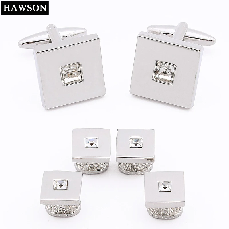 Fashion Crystal Cufflinks Tuxedo Shirt Studs Set for Business Man