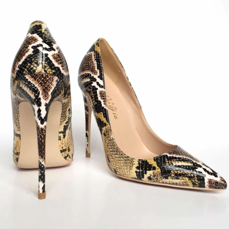 

2018 Spring and Autumn New Mixed colors Serpentine PU leather ladies high heels pumps pointed toe shallow high heels shoes